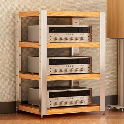 YHWKGZ Audio Rack Hi Fi Regal, Hi Fi Rack aus Massivholz, Mit stoßdämpfenden Füßen, OffenerRecord Player Stand, for Zuhause/Büro, Player-AV-Phonoschrank(Wood Color,24.6x32.4)