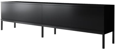 Calicosy Meuble TV 2 Portes Rabattables Noir L180 Cm - Lord - en Panneaux De Particules - Style Contemporain - pour Salon - L180 X l30 X H30 Cm