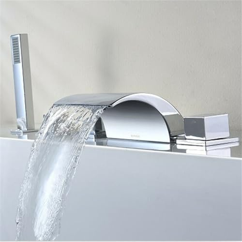 HUSPOO Shower Attachment for Bath Taps, 5 Hole Bathroom Bathtub Waterfall Faucet Chrome Tub Sink Mixer Tap & Hand Shower, Hot Cold Mixer Tap for Bathroom Bath