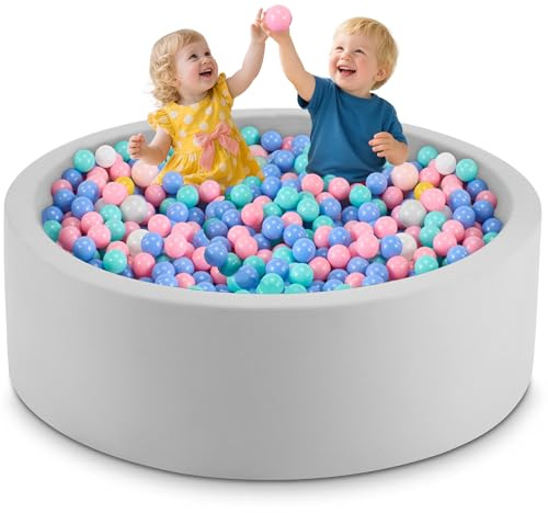 Aunekiv Piscina de bolas de espuma de 47.2 x 15.7 pulgadas para niños pequeños, piscina redonda para bebés de 1 a 3 años, pozos de pelotas de juego para niños, regalo ideal para niños y niñas, pelotas