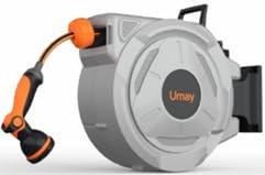 Bietor Retractable Garden Hose Reel 30m+2m, Wall Mounted Hose Reel,Heavy Duty Hose Pipe Reel with 10 Pattern Hose Nozzle, Auto Lock and Auto Rewind, Lock at Any Length,180°Swivel Bracket