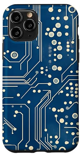 Coque pour iPhone 11 Pro Carte mère bleue vintage à pois avec circuit amusant