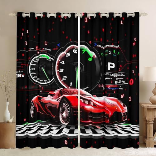 Homemissing Rot Race Auto Fenstervorhang 183x117cm Sports Auto Blickdichte Vorhänge Racing Auto Vorhänge für Kinder Race Sports Auto Gardinen