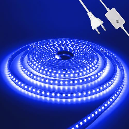 Wisada Dimmbar LED Streifen Selbstklebend, 2M 120LEDs/m 2835 SMD Flexible Superhell LED Band (Schnitt alle 10cm), Anschluss an AC220-240V Blau LED Leuchtband für Party Weihnachten Deko