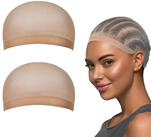 Kryzulax Haarnetz Wig Cap,2 Stück Haarnetz Nylon Wig Cap Perücke Kappen,Haarnetz für Perücken,Perücken Zubehör,Perückennetz,Elastische Atmungsaktive(Beige)