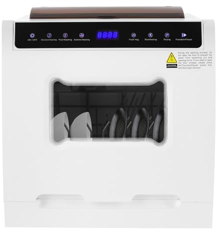 800 W portátil Lavavajillas, lavavajillas de mesa con 6 programas y depósito de agua de 5L, lavavajillas de mesa con cubierta semitransparente e indicador LED, perfecto y fácil para casas pequeñas