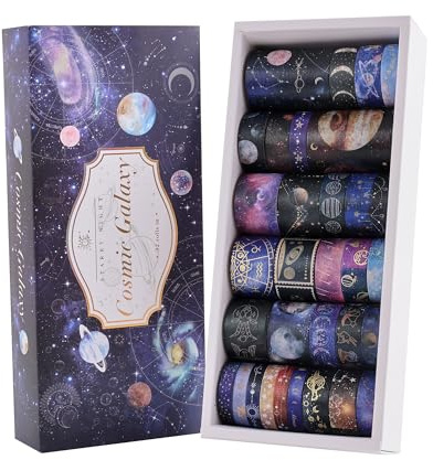32 Rolls Washi Tape Set, Gold Foil Galaxy Decorative Masking Tape Constellation, Stars, Celestial, Adhesive Tape for Bullet Journal, Diy Craft, Scrapbooking Supplies, Gift Wrapping, Party Decoration