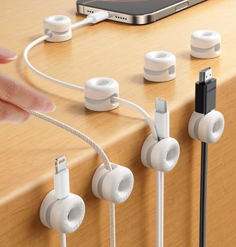 JOYROOM 8 Stück Kabelhalter Silikon Kabelclips Schreibtisch Kabel Organizer Selbstklebend Kabelmanagement für Büro, Auto, Nachttisch, Schreibtisch zubehör, Weiß