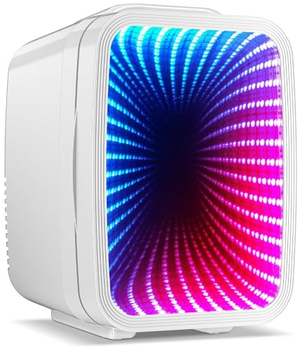 LIGIANT MF01C Mini Frigo: 7 Modalità Di Luce (Inclusa Luce A Scorrimento), Raffreddamento/Riscaldamento Silenziosi, Alimentazione AC/DC, 4L/6 Lattine, Adatto Per Stanza Dei Giochi, Camera, Ufficio