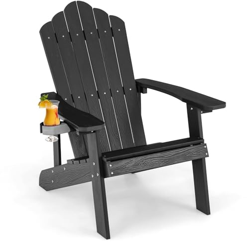 FANTASK Adirondack Chaise de Jardin en Plastique avec Porte-gobelet, résistante aux intempéries, capacité de Charge de 170 kg, Noire