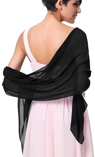 Lotnery Elegant Black Silk Satin Shawl & Wrap for Women - Pure Solid Evening Pashmina for Weddings, Dresses & Parties - Lightweight Long Scarf (65x180cm)
