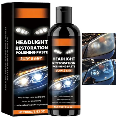 100g Advanced Car Headlight Restoration Kit,Car Headlight Repair Fluid,Headlamp Cleaning Kit,Headlights Stain Remover & Polishing Paste,Effective Car Light Cleaner,Automotive Headlight Lens Restorer