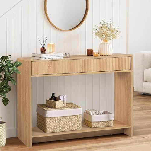 GuannCraft Moderner Flurschrank mit 2 Stauraumeinheiten und Einer hohlen Aufbewahrungsbank | 110 cm breiter Flurschrank, Eingangstisch mit Stauraum, Eingangsdekor (Protokoll)