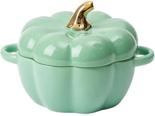 Cocotte en céramique avec couvercle, passe au four avec poignée, cocotte d'Halloween, soupe pour la maison, la cuisine, la crème aux œufs, la crème d'Halloween, pot de rangement pour la maison (vert)