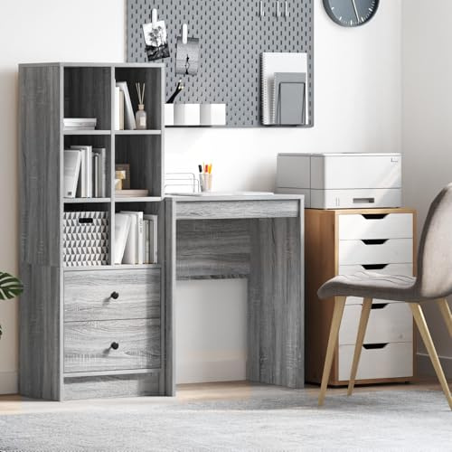 IBUQDDV Grauer Schreibtisch Sonoma Spanplatte 60 x 40 x 76 cm mit Schublade, Kompakter Bürotisch für Homeoffice, Stylisches Design, Robuste Bauweise, Einfacher Aufbau, Praktischer