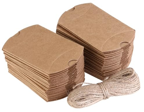 BELLIFFY 150 St Kraft Pillow Box med Jutesnören Kompakta Presentaskar i Kraftpapper för Bröllop Födelsedag Jul och Festligheter För Godis och Små Gåvor