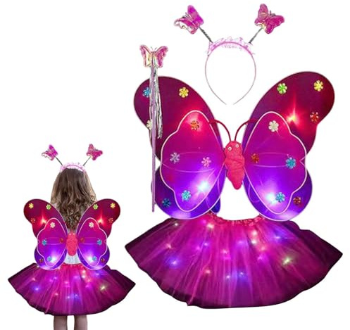 Fee Mädchen Kostüm Set - Prinzessin Kostüm Mädchen mit Stirnband - LED Leuchtstab und Stirnband für Mädchen zum Ankleiden und Tanzen