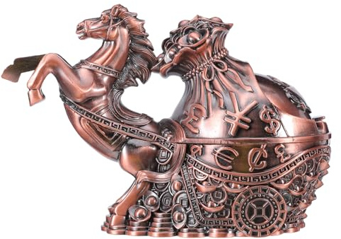 SHINEOFI Cenicero a Prueba de Viento de Cobre Rojo con Estatua Caballo de Pie 2026, Cenicero para Interiores Decoración Feng Shui, Accesorio Mesa para Fumar, Figura Caballos Riqueza