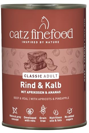 catz finefood N° 7 Rind & Kalb Feinkost Katzenfutter nass, verfeinert mit Aprikose & Ananas, 6 x 400g Dosen