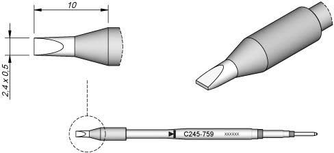JBC Lötspitze Serie C245 Meißelform, C245759/2,4 x 0,5 mm, gerade, High Thermal C245759 (Lötkartusche 2045 2245 Loetkartusche Loetspitze Lötpatrone Loetpatrone Meißelspitze C245 bleifrei)