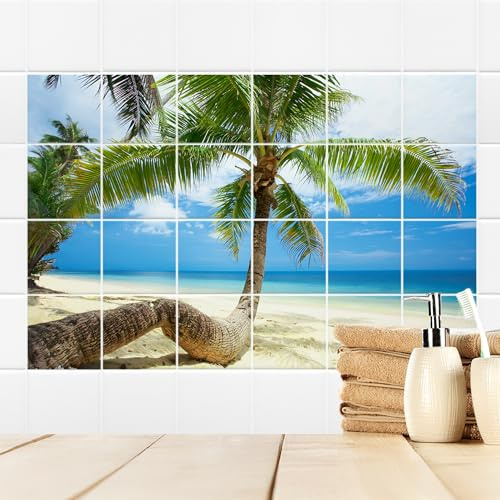GRAZDesign Fliesenaufkleber Bad Klebefliesen Strand & Palme Wandfliese selbstklebend - Bild: 180x120cm (BxH)