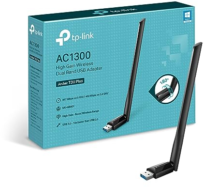 TP-Link AC1300 High Gain USB 3.0 Wi-Fi Dongle, Dual Band MU-MIMO Wi-Fi Adapter with 5dBi Antenna for PC/Desktop/Laptop, Supports Windows 11/10/8.1/8/7 (Archer T3U Plus)