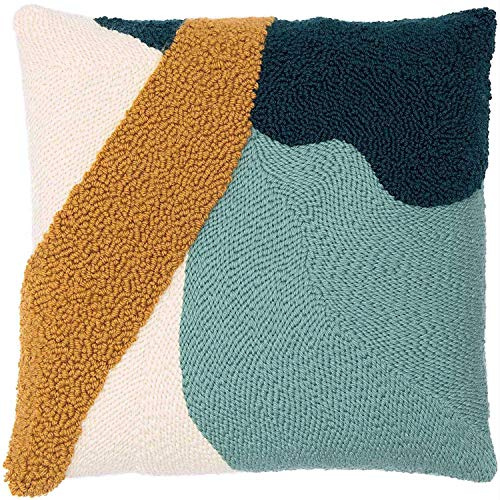 Rico Design Punch Needle Set Kissen Senf Grün 11-teiliges Stick-Set 40x40 cm für kreative Handarbeiten und Dekoration