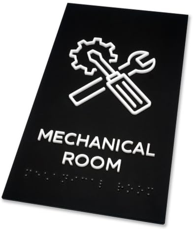 Kubik Letters Mechanical Room Sign, ADA Compliant Modern Design Door Sign with Grade 2 Braille for Mechanical Room with Double Sided Tape