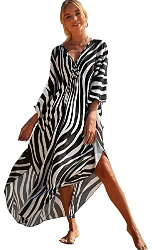 Snyemio Vestito Caftano Lungo da Spiaggia Donna Estivo Maxi Abiti Bohemien Stampa Floreale Casual Taglie Forti