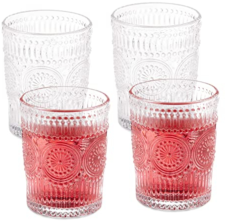 Relaxdays Vasos Vintage, Set 4, Aptos para Lavavajillas, 300ml, Cristalería Retro Marco Dorado, Agua, Zumo, Transparente