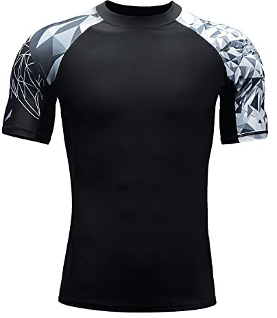 HUGE SPORTS Herren Kurzarm Splice Skins Rashguard Shirt Schwimmshirt Rash Vest für Schwimmen Surfen