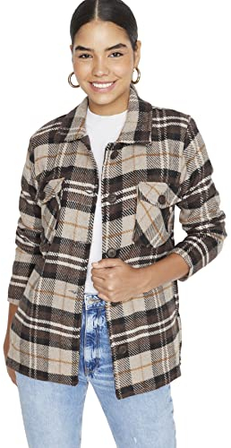 TRENDYOL Damen Trendyol Damen Regular Basic Plaid Webstoff Mantel Coat, Braun, 34 EU