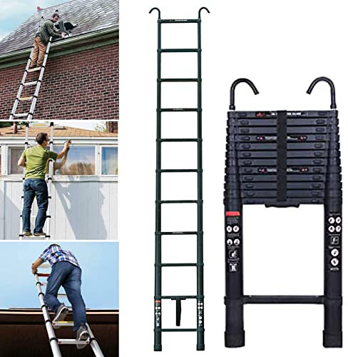 Scaletta Telescopica Alluminio con 2 Ganci, 13 Gradini, 5 m Scala Allungabile, Scala Portatile e Leggera, Forte e Stabile, Multiuso, Portata 150 kg, EN131, Nero