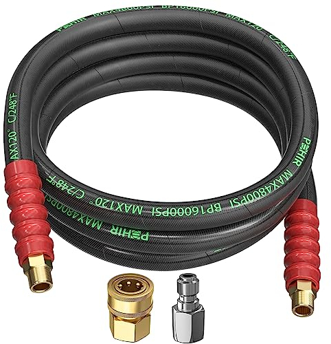 POHIR 3/8 Zoll Hochdruckreiniger-Peitsche, 3 m, kurzer Schlauchtrommel-Anschlussschlauch für Power-Waschen, 4800 psi, 3/8 Zoll Hochdruck-Überbrückungsschlauch mit abnehmbarem 3/8 Schnell Connect