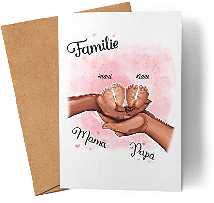 Kiddle-Design Mutter Vater Kind Karte Personalisiert Geschenk Familie Baby Geburt Vatertag Muttertag Babygeschenk werdende Eltern Grußkarte