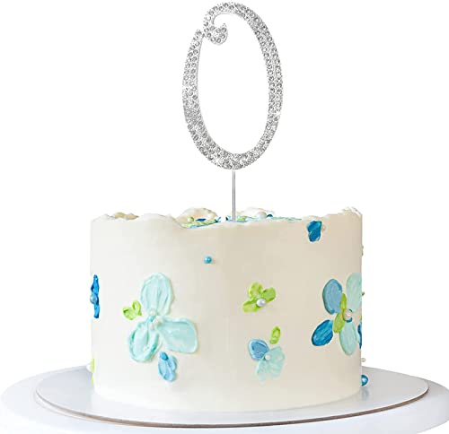ENSTAB 0-9 Tortendeko Silber Strasssteine Happy Birthday Cake Topper Jahrestag Tortendeko (0), SHINY-10