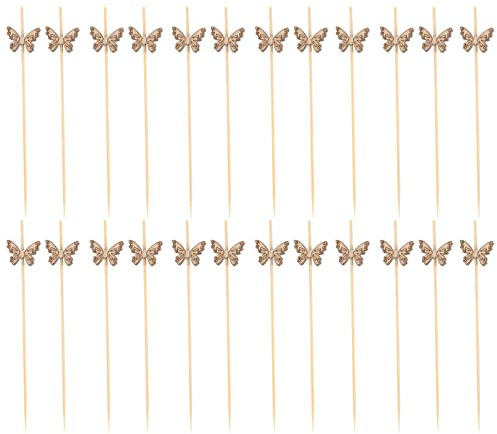 UPKOCH 100 Uds. de Palitos de Cóctel de Mariposa Pastel de Madera Fiesta de Frutas Palitos de Palillos de Cóctel Pinchos Aperitivos Fiesta de Cumpleaños