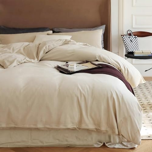 Omela Winter Bettwäsche 135x200 4teilig Warm Fleece Plüsch Bettbezug Beige | Oeko-TEX zertifizierte, mit 2 Kissenbezug 80x80 cm, Cashmere Touch, Flauschig, Winterbettwäsche Set, Reißverschluss