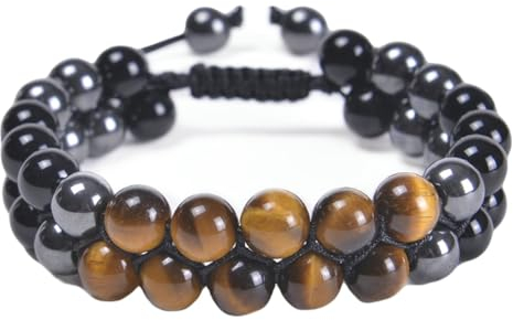 Ayoiow 8mm Armband Mit Perlen 30cm Armbänder 8mm 2 Schicht Two Tone Geflochtene Magnet Armband Schwarz Braun Armband für Männer
