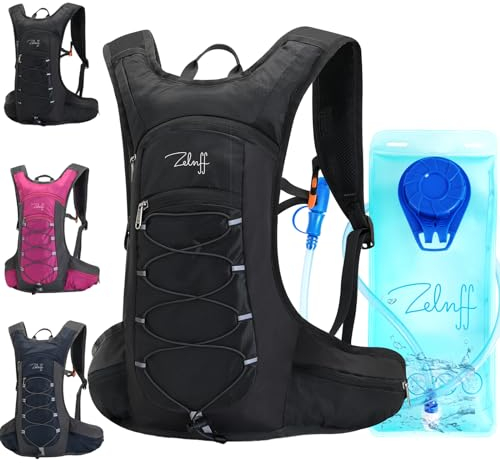 Zelnff Cycling Hydration Backpack with 2l Water Backpack,BPA free,Biking Daypack ,Water Pack for Running Hiking Riding Camping Cycling Climbing Fits Men & Women (Black with 2l bladder)