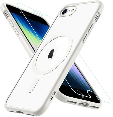 Hülle Kompatibel für iPhone SE 2020 / iPhone SE 2022 / iPhone 8/ iPhone7, Magnetisch Handyhülle iPhone SE 2/3 mit HD Schutzfolie Glas für MagSafe Stoßfeste Schutzhülle iPhone SE 2022 Case (Weiß)