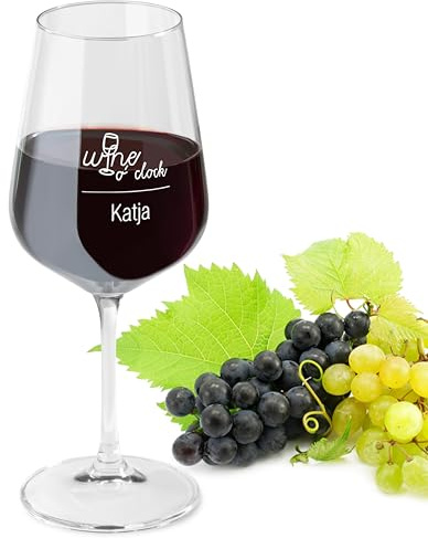 LIQUISIGN Weinglas mit Gravur | Motiv Wine o´clock mit Wunschname | Personalisiertes Glas | Spruchglas mit Wunschtext graviert | Geschenkidee