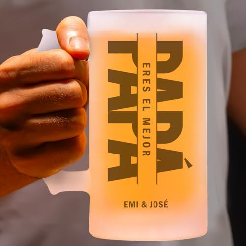 Transparent Gift Jarra de Cerveza Personalizada con Texto y Nombres. Jarras de Cerveza Personalizadas. Regalos para el Día del Padre y Cumpleaños. Regalos Originales para Hombre. Regalos para Padres