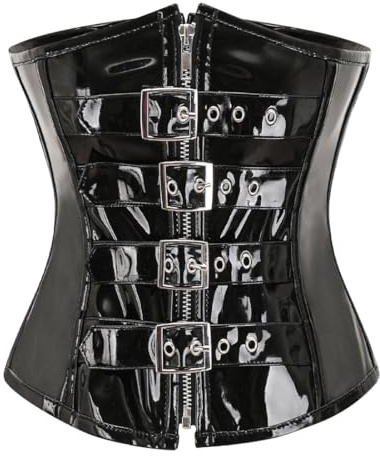 Kelvry Sexiga baskiska gotisk PVC slimmande korsett damunderkläder platt mage svart, svart, L