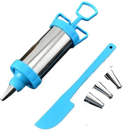 Pastry Syringe Set 6Pcs/Set Icing Piping Nozzle Syringe Scraper Set Stainless Steel Cream Pastry Baking Tools Cupcake Decoration Bakeware Tools(Color:Blue)