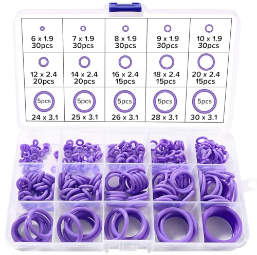 Lyeteung 260 Stücke 15 Größen O Ring Dichtungsringe Set, Silikon Dichtungen Ringe Kit, O Ring Sortiment, für Sanitär Unterlegscheiben Auto Schnellreparatur, Lila