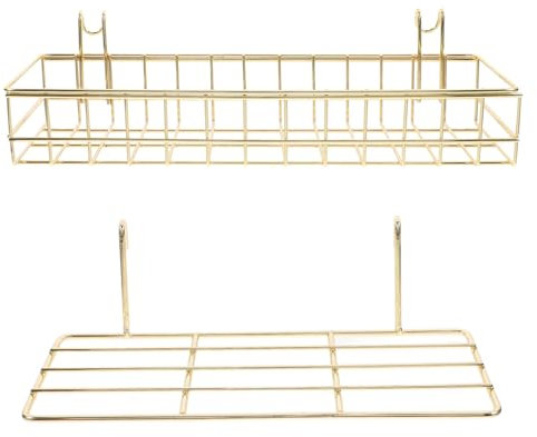 Amosfun Draht-aufbewahrungskorb 2 Hängekorb Gerades Goldfarbener Topf-display-halter Für Draht Metallgitter Hängekorb Display Haken Bücherregal Lagerregal