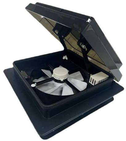 OstarkDom Dachventilator für Wohnmobile, Dachventilator, ultra-niedriger Geräuschpegel, umkehrbar, mit Regensensor, automatischer Dauerventilator für Wohnmobile, Schwarz