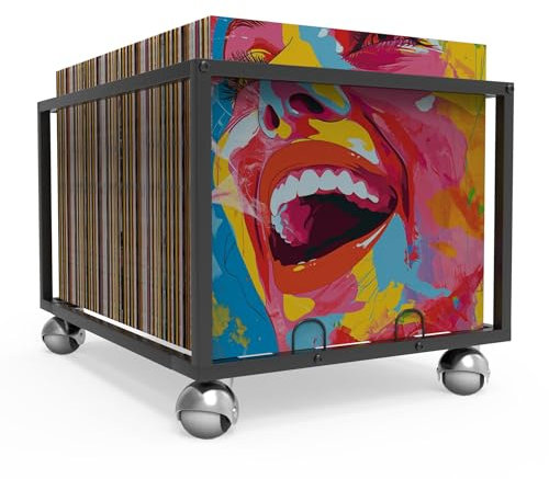 Vinyl Record Lagerung auf Rädern mit robuster Metallstruktur Record Lagerung hält bis zu 100 Alben-Vinyl Lagerung mit Vinyl Halter für Ihre Vinyl Record Collection