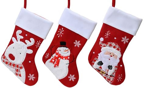 Weihnachtsstrumpf 25x1x40cm mit Motiv 1 Stück sortiert - zum Aufhängen & Befüllen - wiederverwendbarer Nikolausstrumpf - Nikolausstiefel Weihnachtsdeko / Kamindeko Weihnachten Nikolaus - Rot Weiß